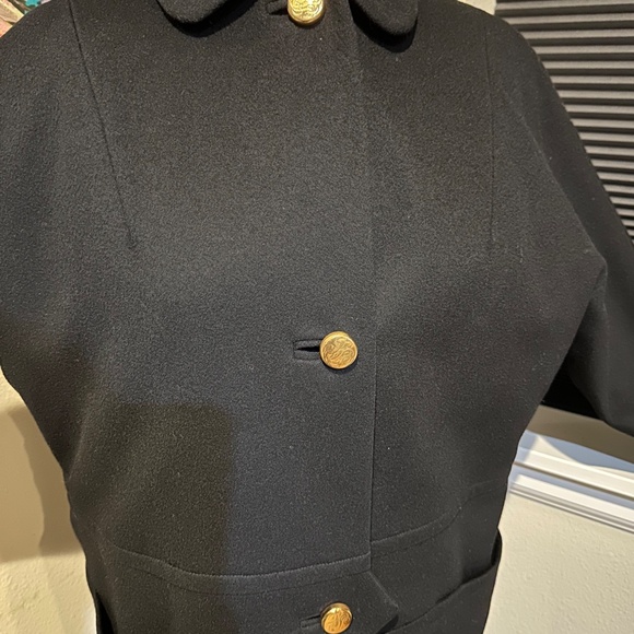 Blk  Fine Wool Vintage 1960s  Mod Style Black Coat w/ Beautiful Gold Buttons - Picture 16 of 16